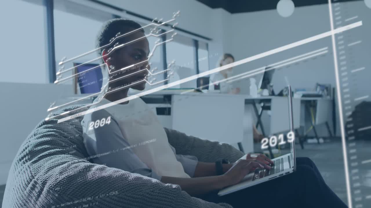 Animation of data processing over businessman in office
