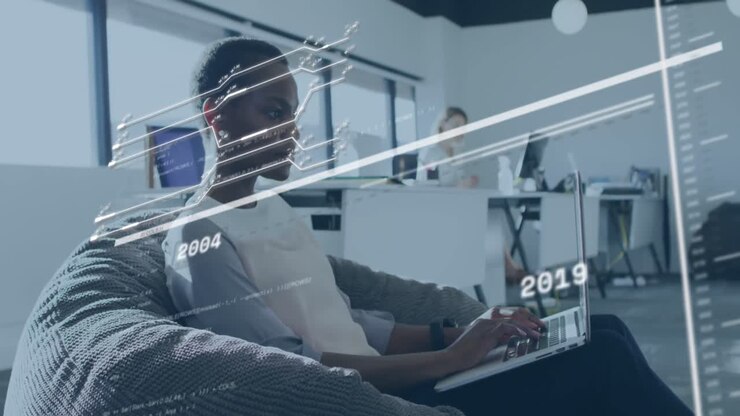Animation of data processing over businessman in office