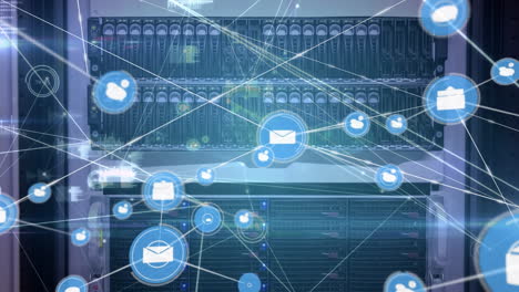 animation of network of connections over server room