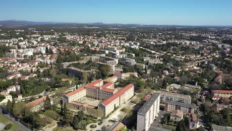 residential area in montpellier city center drone shot sunny day, buildings