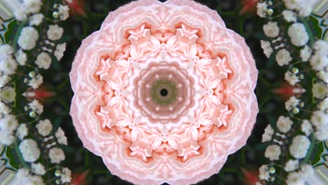 mirror floral kaleidoscope, red and green shades, fantastic patterns, shapes and colors