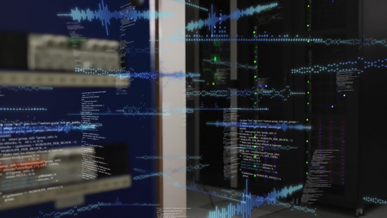 Animation of data processing over server room