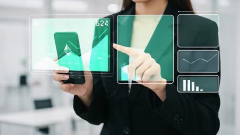 a professional individual analyzing cryptocurrency trends on a smartphone in a modern workspace, focusing on ethereum and financial data visualization
