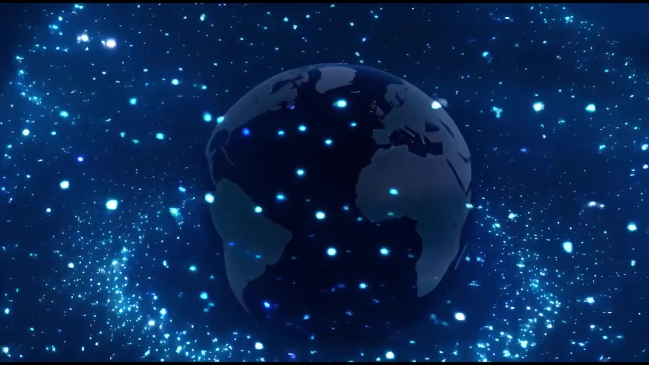 Globo terrestre digitale con una rete di particelle blu vorticose