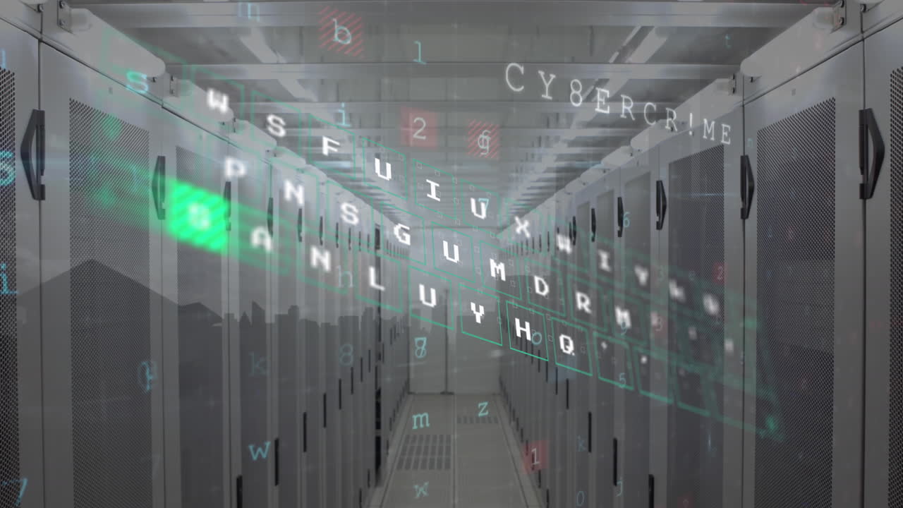 Animation of cyber security data processing against computer sever room