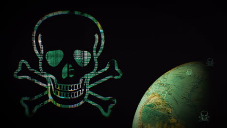 Animated-Virus-skull-symbol-next-to-a-globe-through-which-the-virus-spreads-worldwide