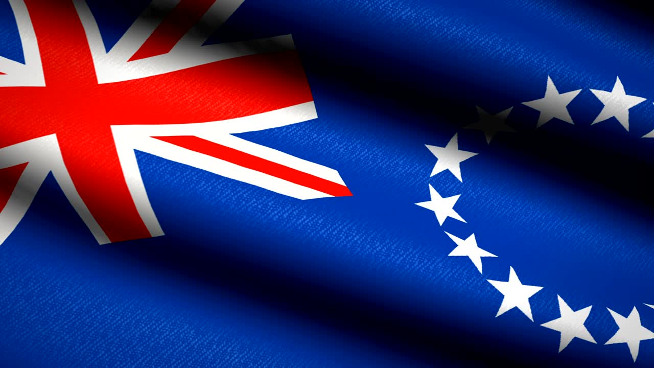 Cook Islands Flag Waving Textile Textured Background. Seamless Loop Animation. Full Screen. Slow motion. 4K Video