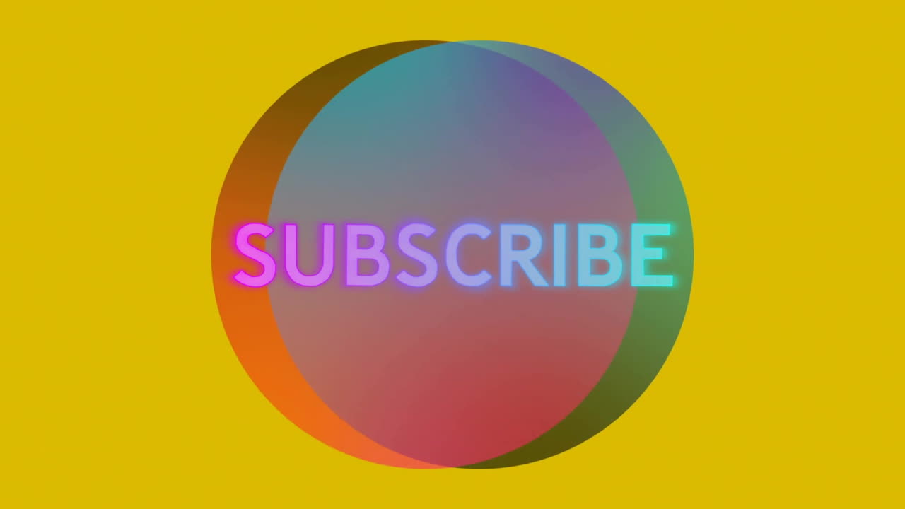 suscribirse a la animación de texto sobre el círculo de gradiente colorido en fondo amarillo
