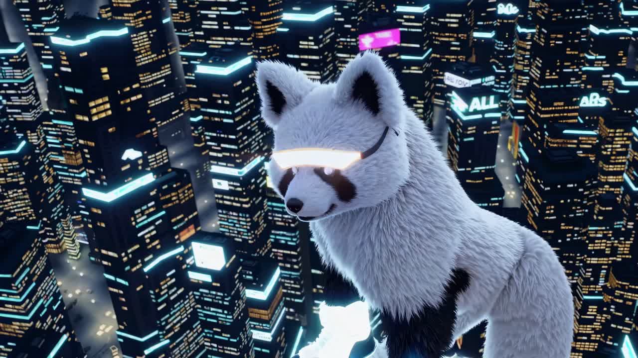 Panda Fox in a Cyberpunk City