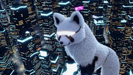 panda fox in a cyberpunk city