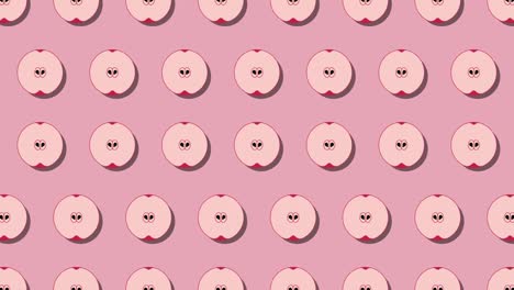 pattern of animated round fruit symbols of red apple on a pink background. seamless loop food animation with simple stylish repeated elements