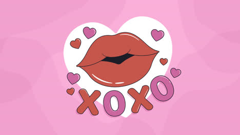 xoxo kissing lips with hearts