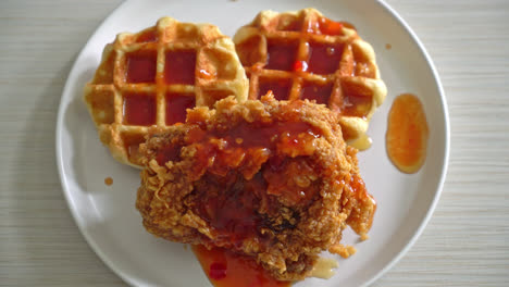 homemade-fried-chicken-with-waffle-and-spicy-sauce