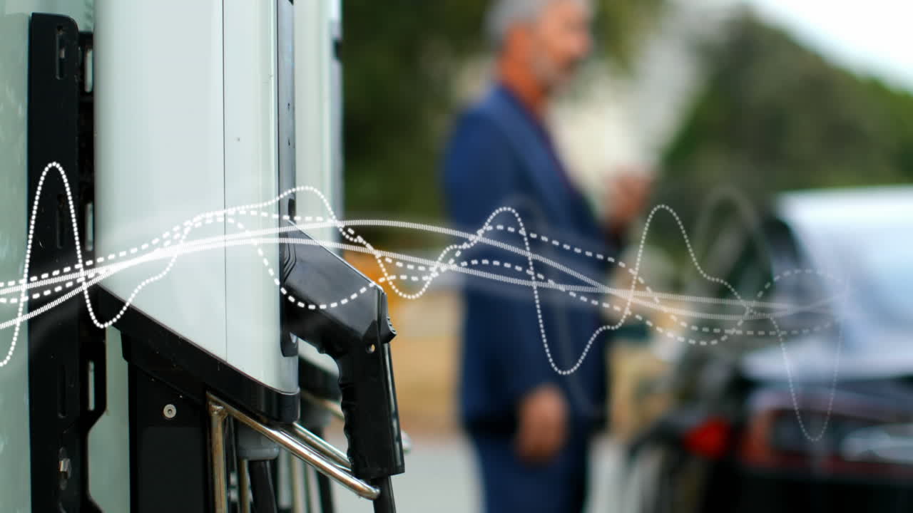 전기 자동차 충전기를 통해 연결 네트워크와 데이터 처리의 애니메이션