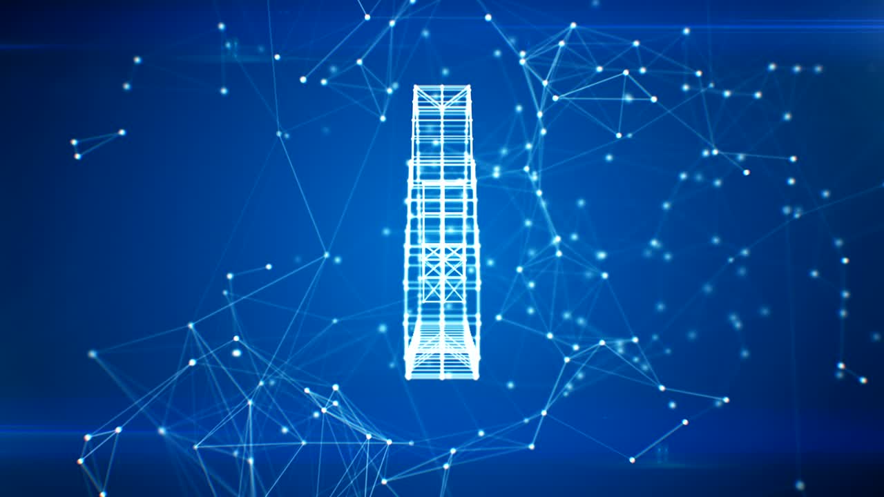 Cloud Data Icon Appearing in Network Cloud from Lines and Dots. Symbol Forming from Particles. Looped 3d Animation. Loop from 100 to 500 frames. Business and Technology Concept
