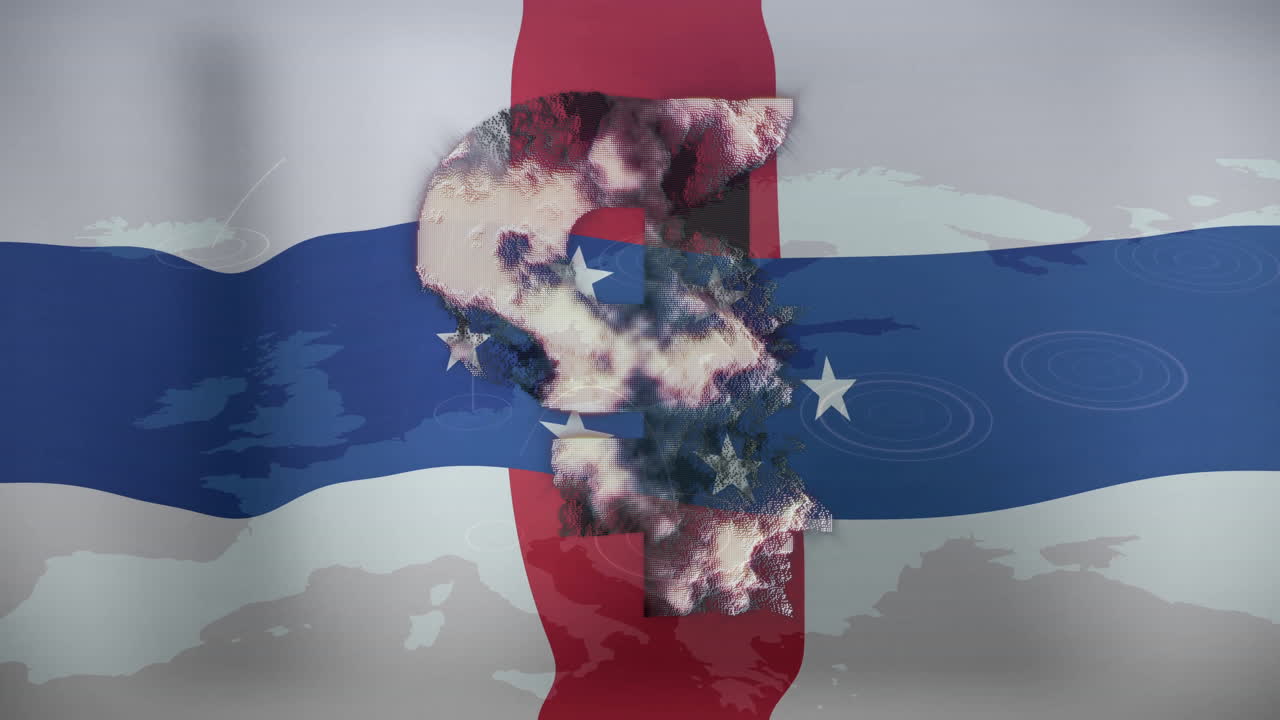 빨간색, 색, 파란색 발 위에 별과 지도가 새겨진 달러 표지 애니메이션