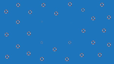 animación de boyas salvavidas que giran sobre un fondo azul