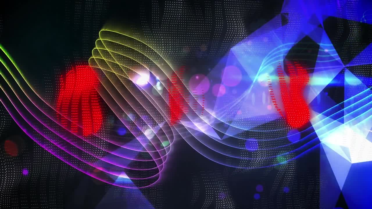vídeo de ondas de neón sobre colores, formas y fondo oscuro