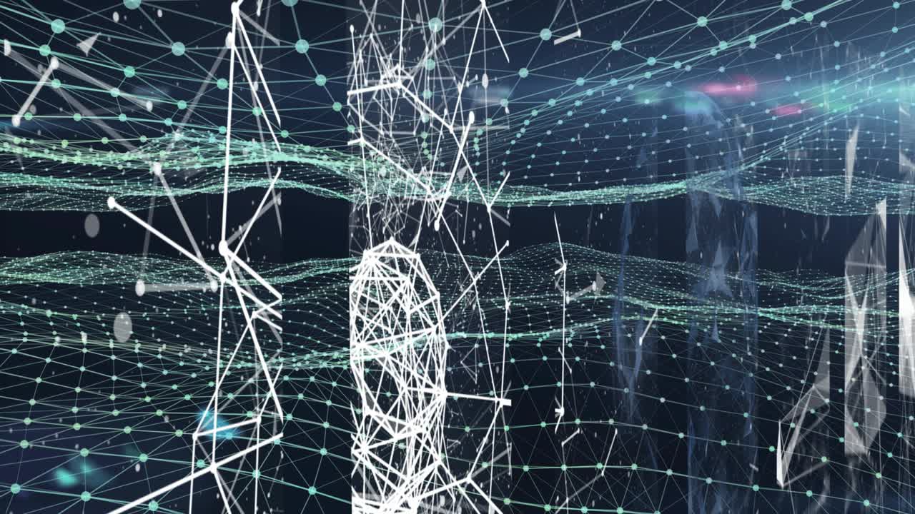 animation eines netzwerks von verbindungen über ein leuchtend grünes netz