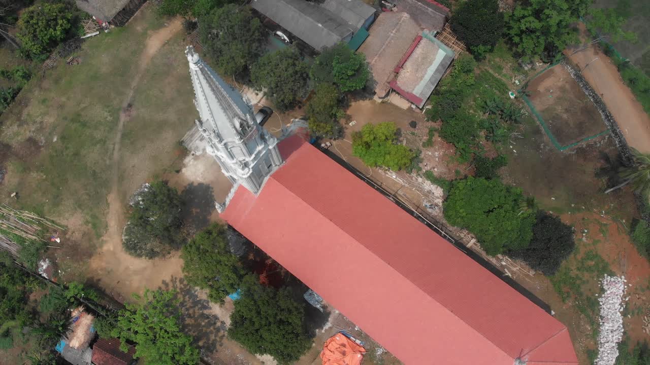 Top down view of Gi&aacute;o Xứ Bạch Xa Catholic Church at Vietnam, aerial
