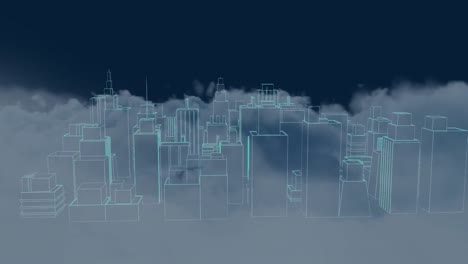 animación de un modelo 3d del paisaje urbano moderno sobre nubes hinchadas contra un fondo abstracto