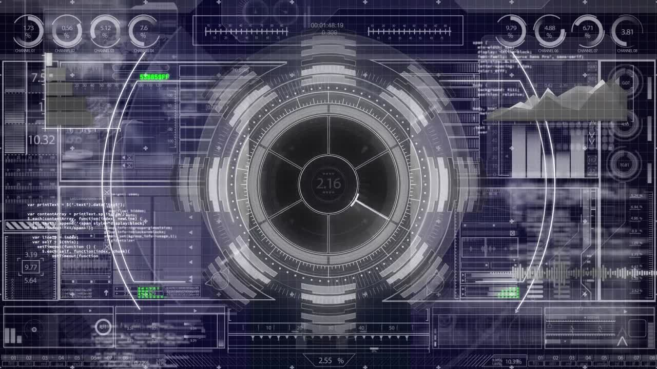 animación de escaneo de alcance y procesamiento de datos sobre fondo negro