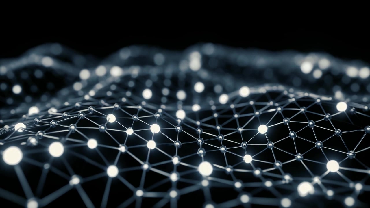 Abstract Digital Network Wave with Glowing Nodes