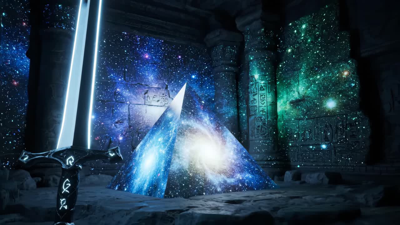 Sword and Pyramid in Ancient Temple