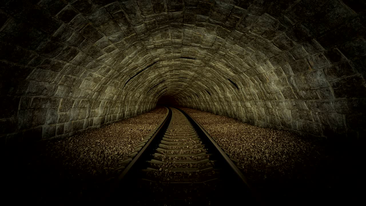moviéndose a través de un túnel ferroviario en la oscuridad, animación en bucle 3d