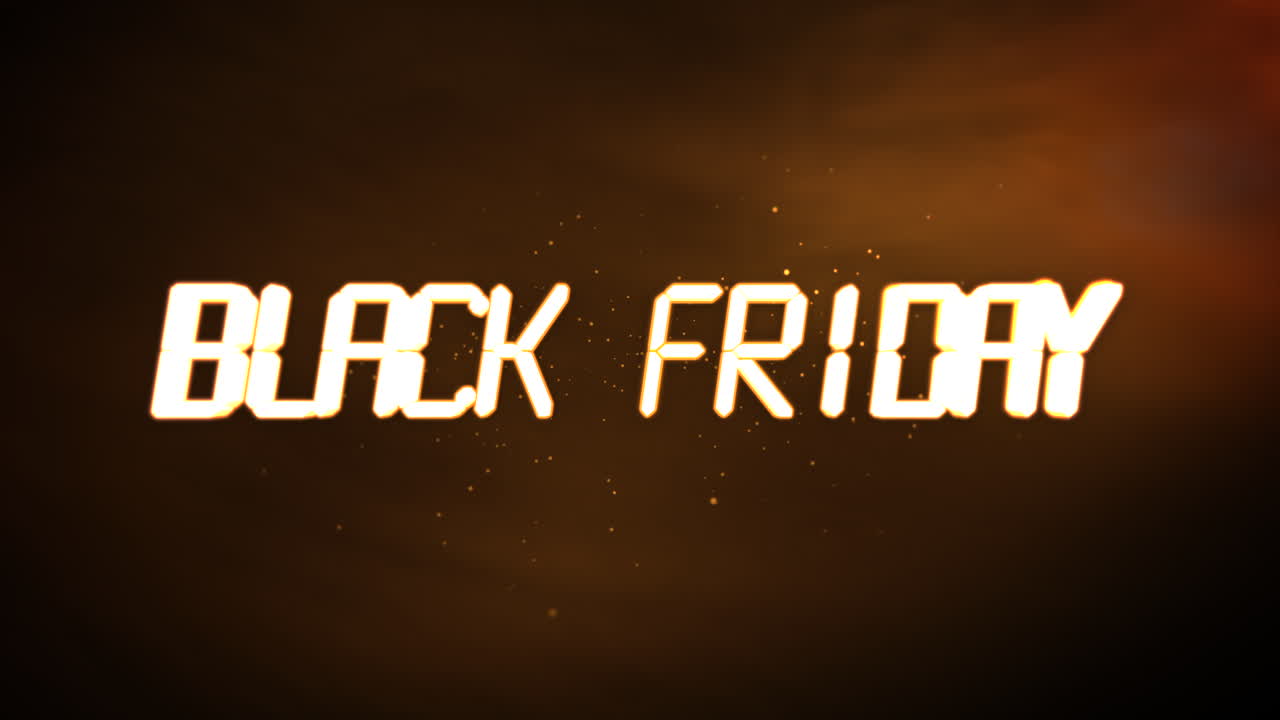texto de viernes negro con partículas de oro volador en el espacio naranja oscuro