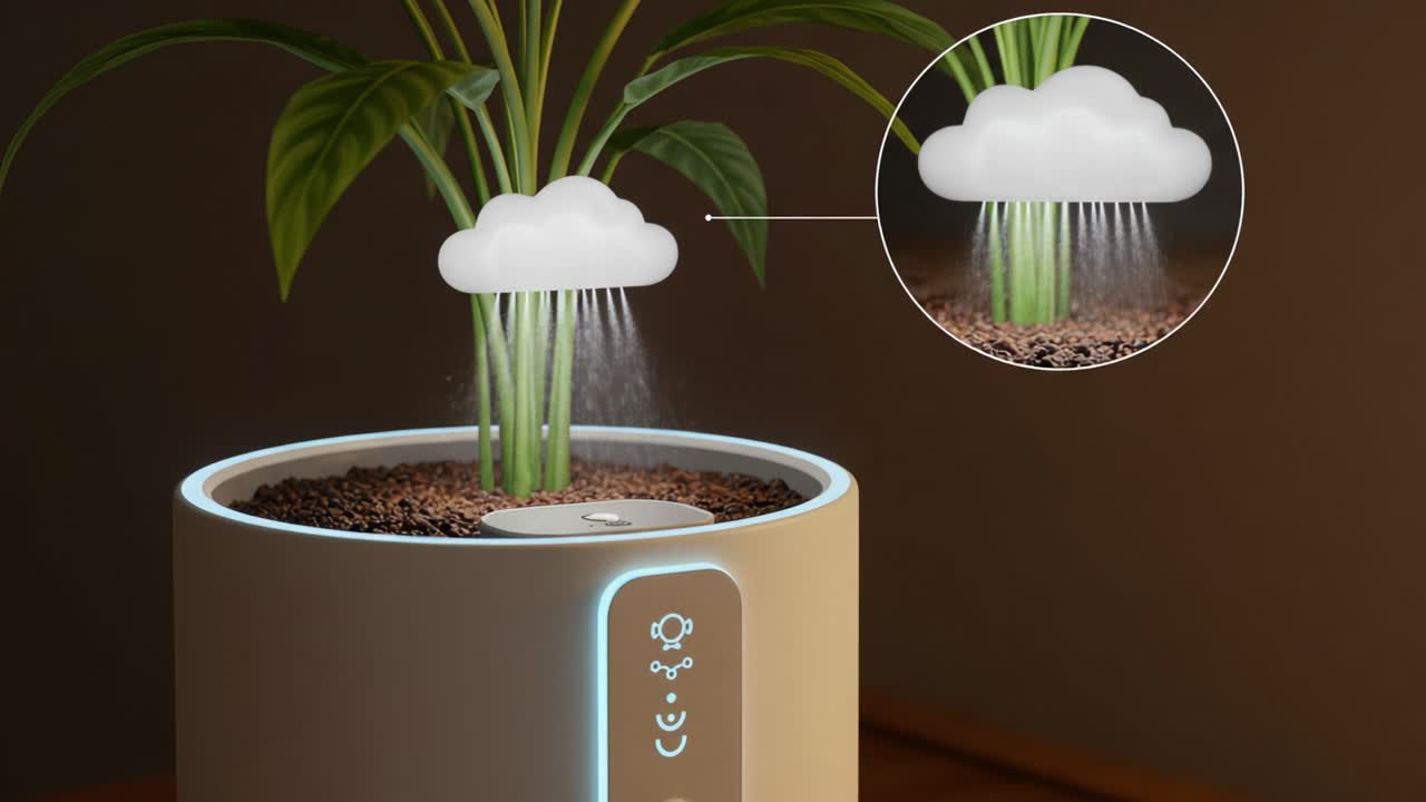 Innovative Smart Plant Watering Device Showcasing Humidity Control for Optimal Plant Growth and Maintenance, with Features Designed for Modern Indoor Gardening