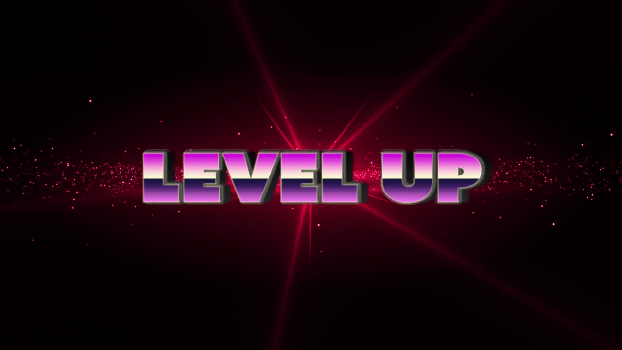 Animation of level up and lights on black background