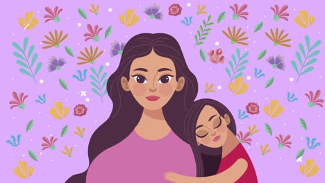 cute mother and daughter with flowers pattern