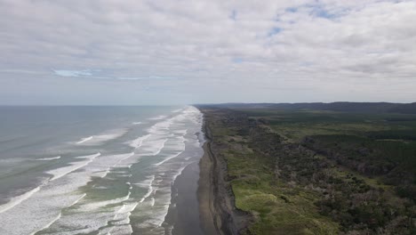 新西蘭黑沙 muriwai 海灘的整個海岸線