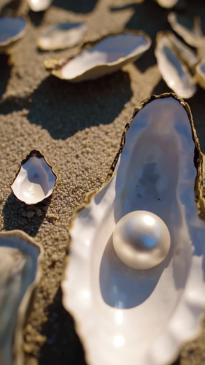 Beautiful Oyster Shells and Pearls on the Beach
