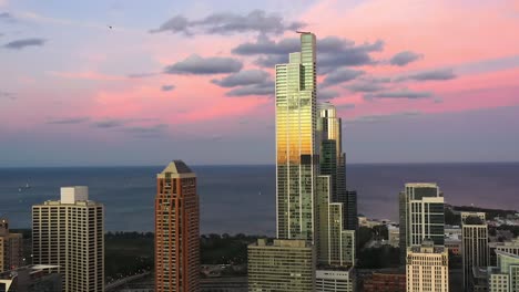 chicago south loop - aerial view at sunset