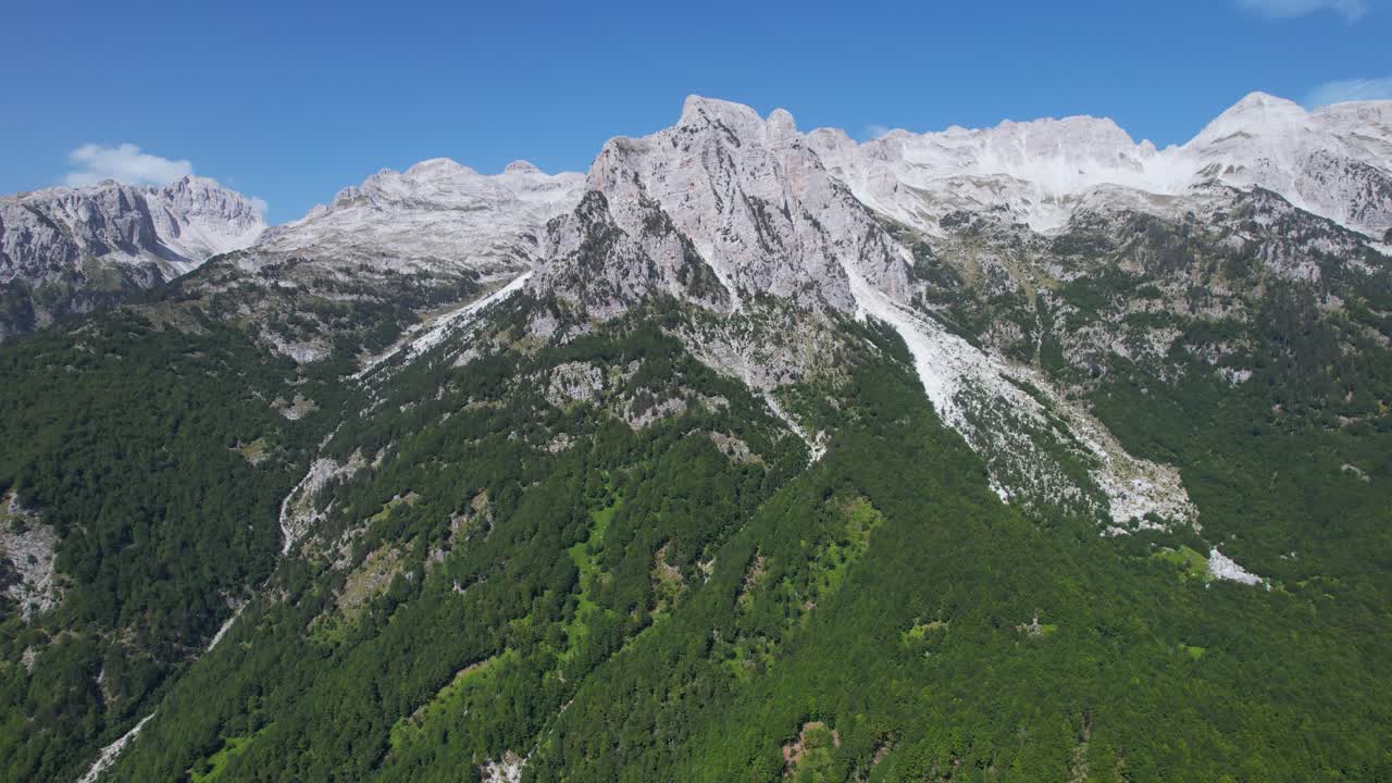 la majestuosidad de los alpes albaneses: montañas épicas con picos rocosos y laderas boscosas exuberantes: un paisaje natural impresionante