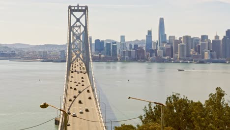 bay suspension bridge san francisco sunday traffic midday sunny february timelapse bay area downtown copy space