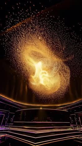 dynamic golden light art on futuristic stage
