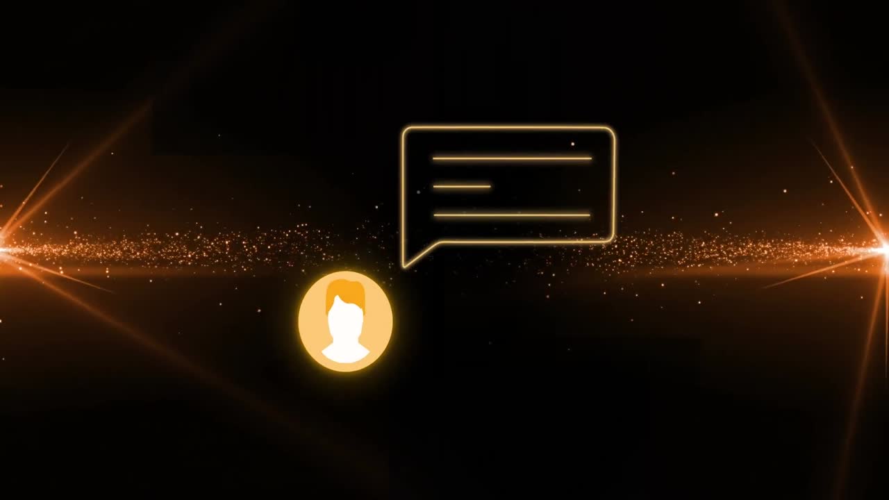 블랙 배경에 미디어 아이콘과 빛 반점의 애니메이션