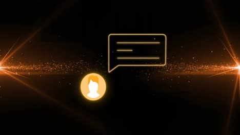 animación del icono de los medios y los puntos de luz sobre fondo negro