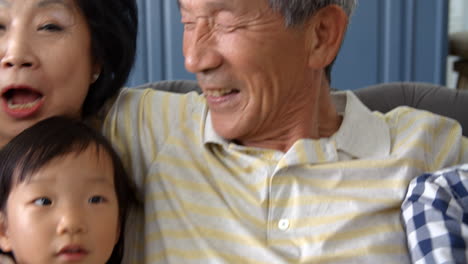 slow motion shot of grandparents with grandchildren