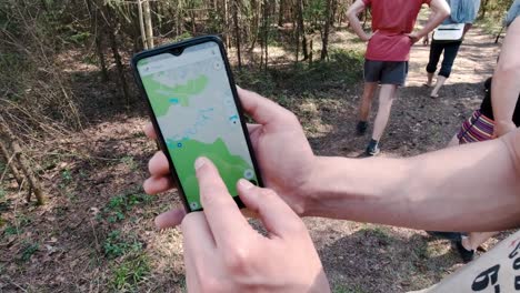 using a map app in a forest