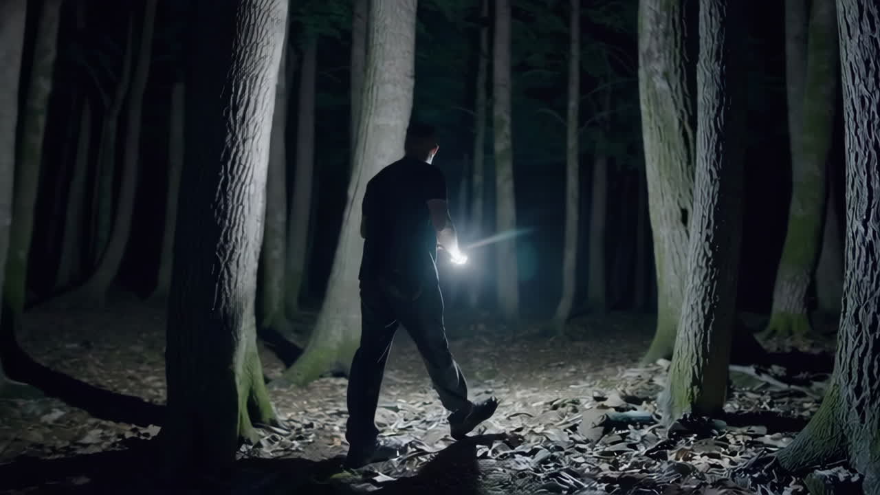Man Hiking in the Dark Forest
