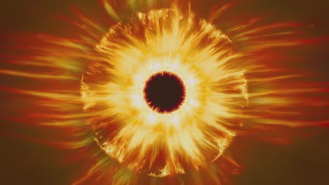 fantasy illustration, a burning ring looking like a burning eye iris. visual loop created from a real life slow motion fire footage.