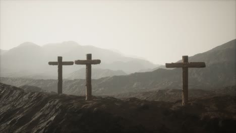 wooden crucifix cross at mountain