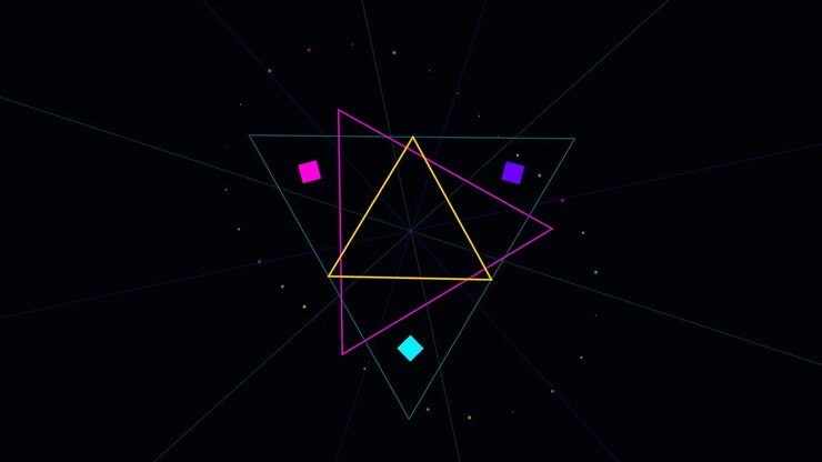 Abstract Geometric Animation with Rotating Triangles and Floating Squares
