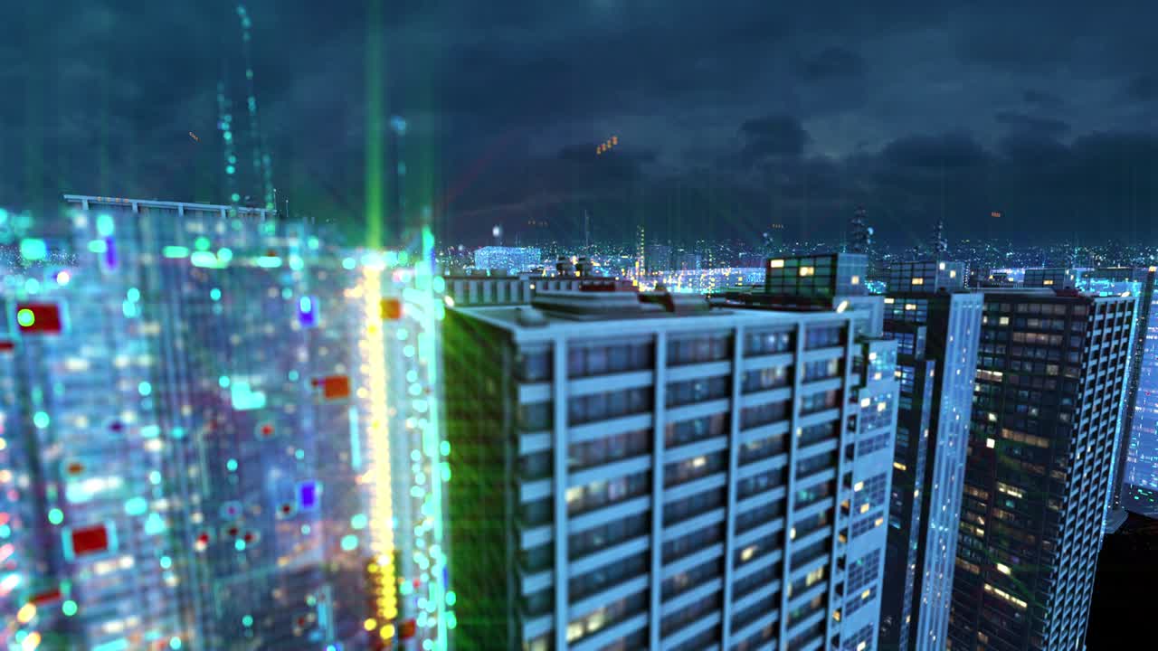 futuras ciudades inteligentes edificios de ciberespacio animación del paisaje