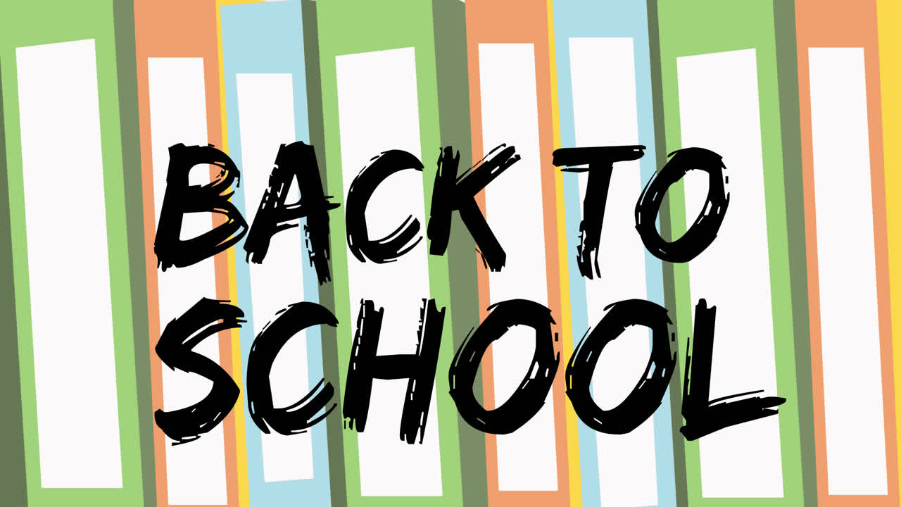 폴더 위에 학교로 돌아가는 텍스트의 애니메이션