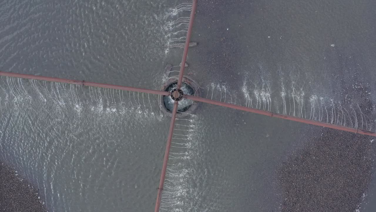 Wastewater plant, aerial view. Cleaning, purification and filtration of sewage water